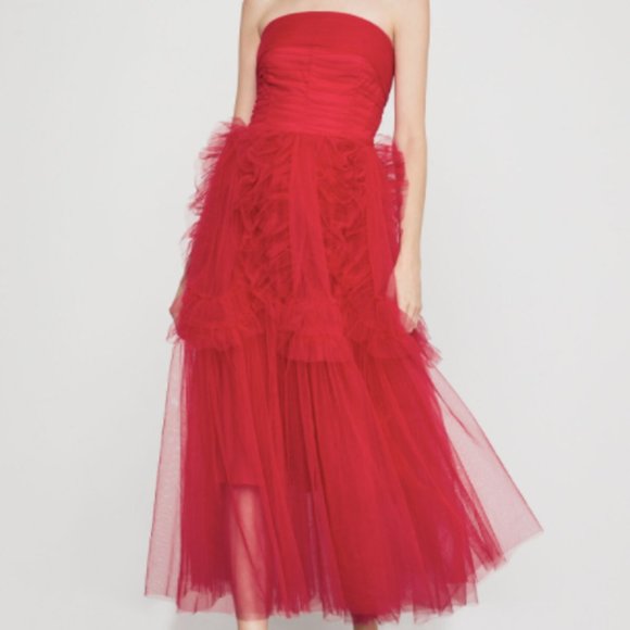 Strapless Ruffle- Trimmed Gown - Picture 1 of 5